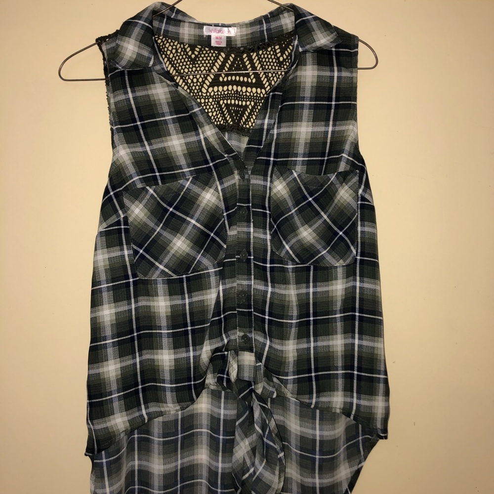 Plaid and lace tank top
